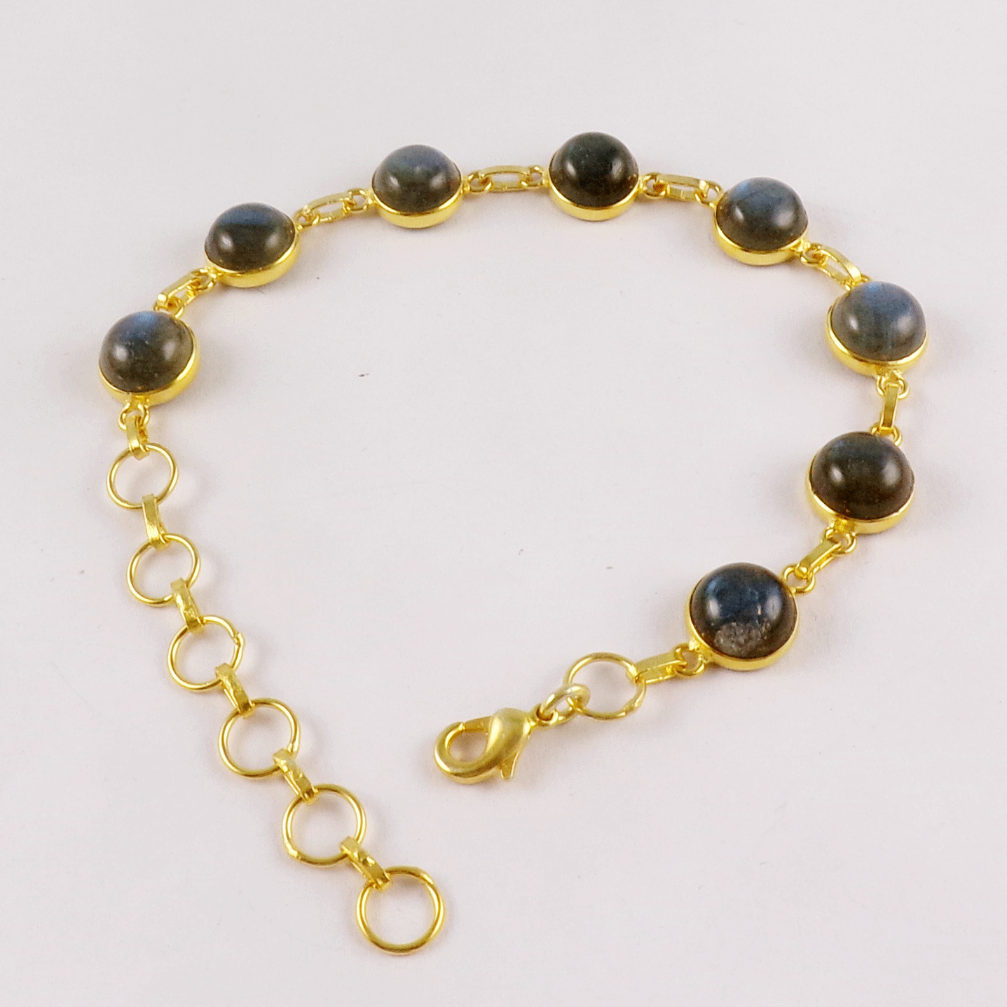 Natural Labradorite Brass Bracelet A - BZB999 18K Gold Plated Round 8x8mm Bezel Setting Brass Bracelet
